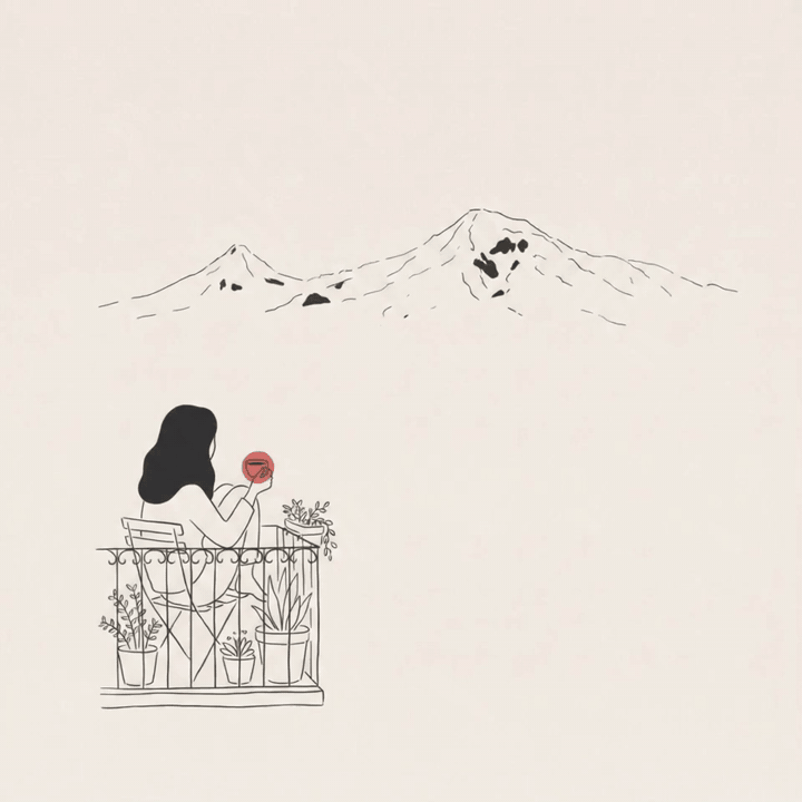 Morning coffee on the balcony, Ararat behind